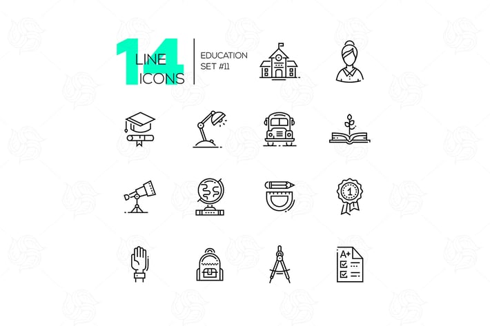 School and Education - line icons set