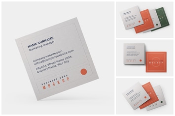 Square Business Card Mockup Set