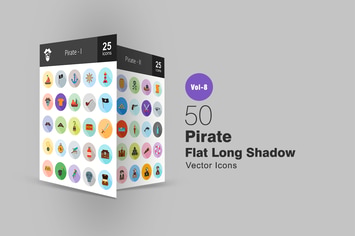 50 Pirate Flat Shadowed Icons