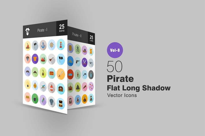 50 Pirate Flat Shadowed Icons