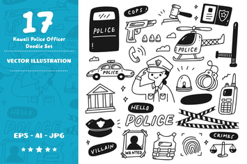 Kawaii Police Officer Doodle Set
