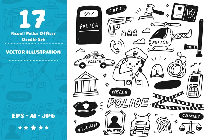 Kawaii Police Officer Doodle Set