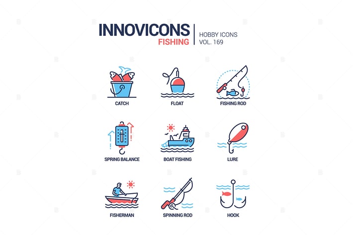 Fishing - modern line design style icons set