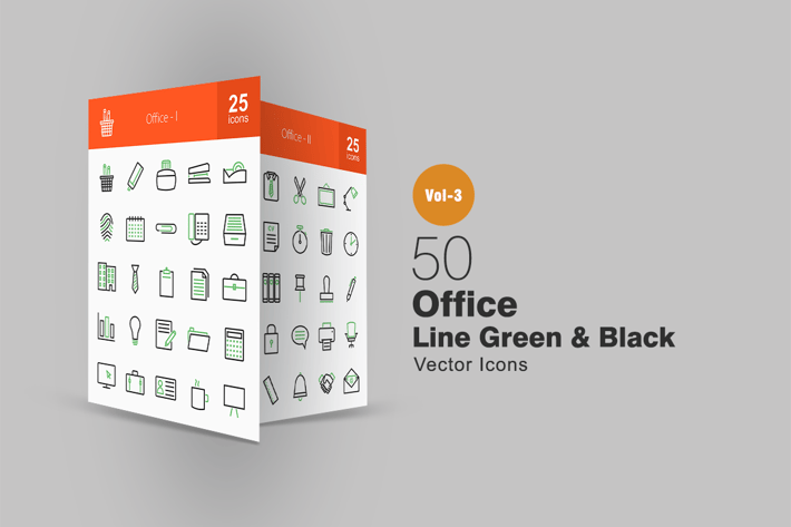 50 Office Line Green & Black Icons