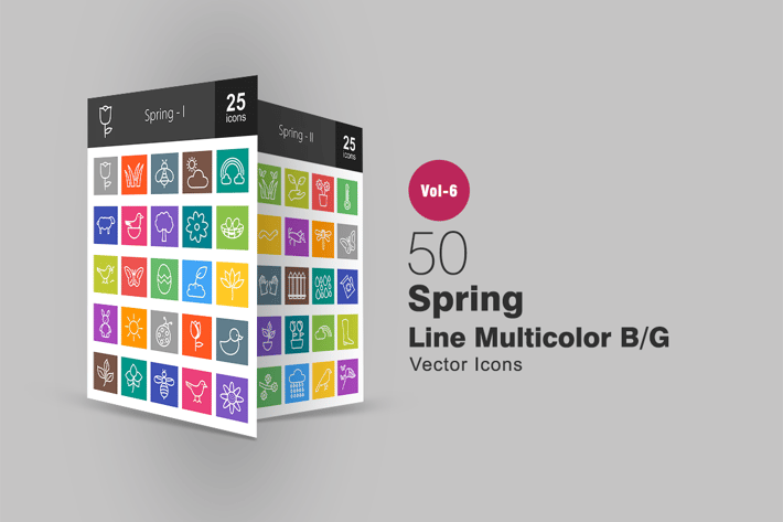 50 Spring Line Multicolor B/G Icons
