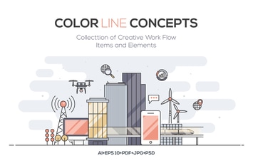 Set of Flat Line Color Banners Design Concept