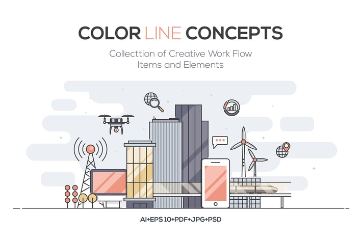 Set of Flat Line Color Banners Design Concept