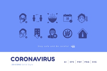 30 Icons Coronavirus (COVID-19) Solid Style