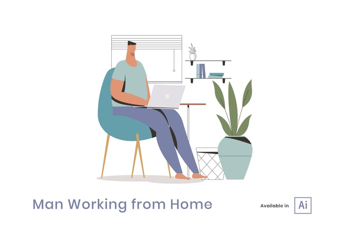 Man Working from Home Illustration