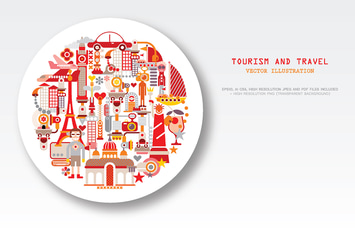 Travel and Tourism round shape vector illustration