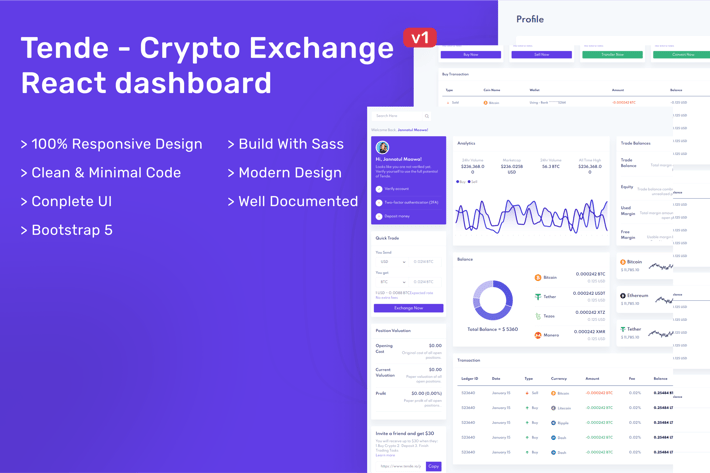 Tende - Cryptocurrency Exchange React Dashboard