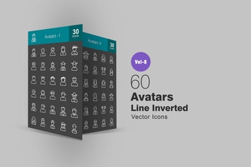 60 Avatars Line Inverted Icons