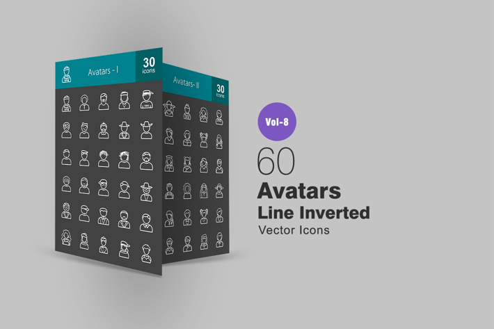 60 Avatars Line Inverted Icons
