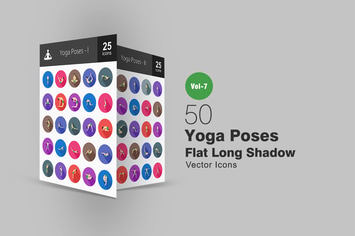 50 Yoga Poses Flat Shadowed Icons