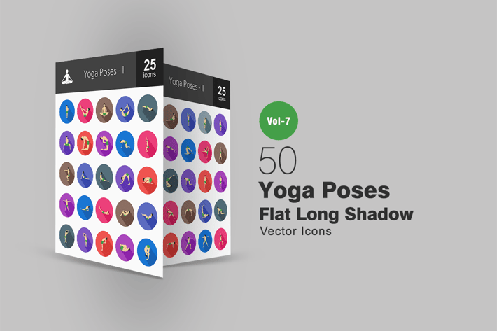 50 Yoga Poses Flat Shadowed Icons