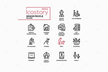 Senior people line design style icons set