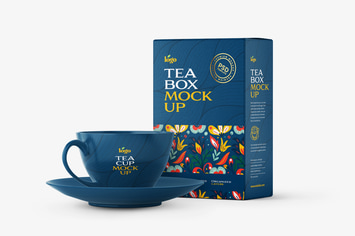 Tea Box with Cup Packaging Mockup 