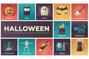 Halloween - vector modern flat design icons set