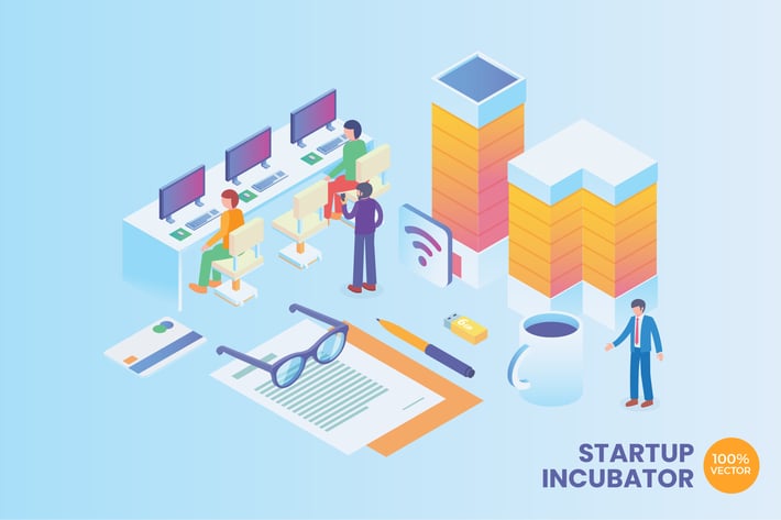 Isometric Startup Incubator Vector Concept