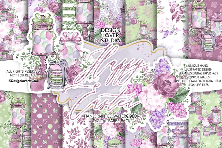 Happy Easter digital paper pack