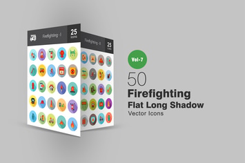 50 Firefighting Flat Shadowed Icons
