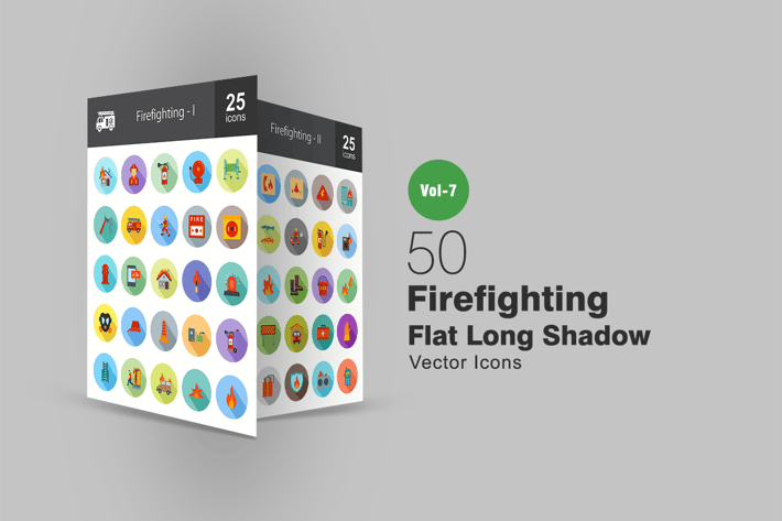 50 Firefighting Flat Shadowed Icons