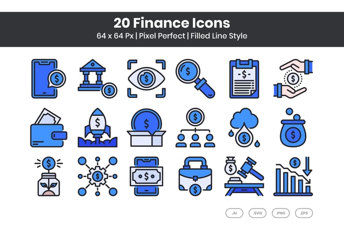 20 Finance Icons Set - Filled Line