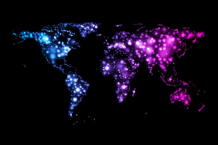 Bright glowing neon vector abstract world map