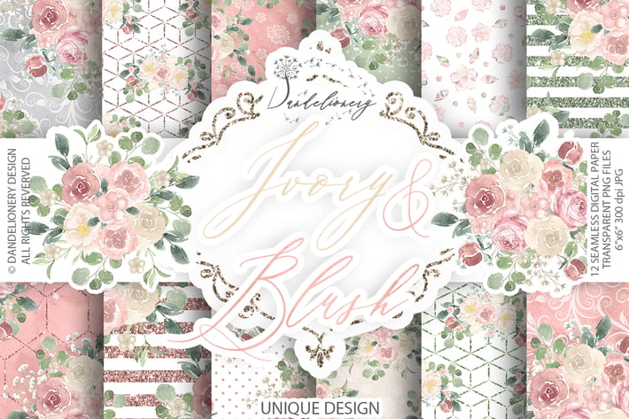 Watercolor Ivory and Blush digital paper pack