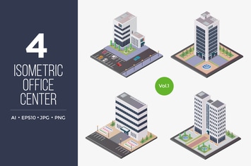 Isometric Office Center Vector Set 1