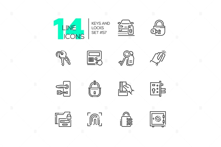 Keys and locks - modern thin line design icons set