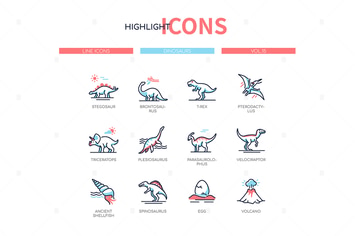 Different dinosaurs - line design style icons set