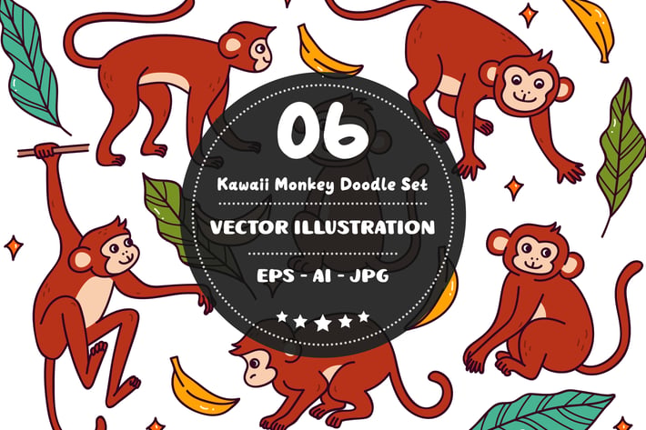 Kawaii Monkey Doodle Set