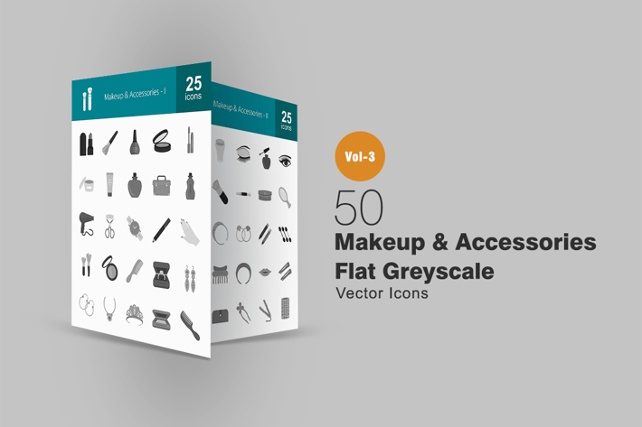 50 Makeup & Accessories Greyscale Icons