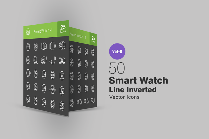50 Smart Watch Line Inverted Icons