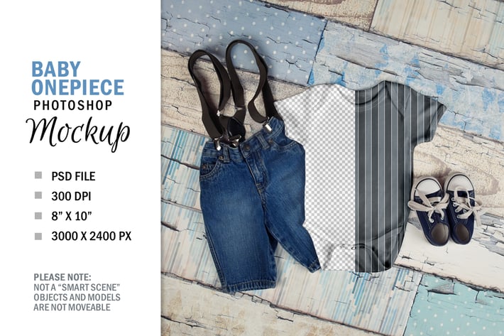 Baby Bodysuit Shirt Mockup Flatlay Display