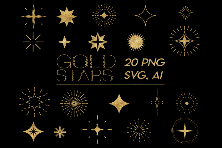 Gold Stars Clipart. Gold Foil Stars Elements Sky.