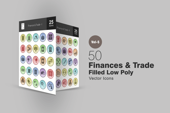50 Finances & Trade Filled Low Poly Icons