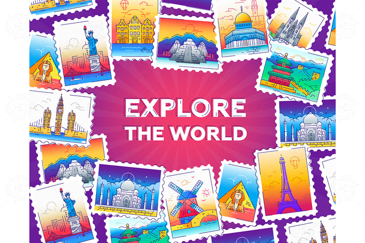 Explore the world - vector line illustration