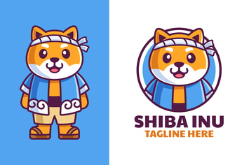 Shiba Inu Dog with Japanese Clothes Mascot Logo De