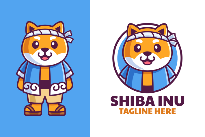 Shiba Inu Dog with Japanese Clothes Mascot Logo De