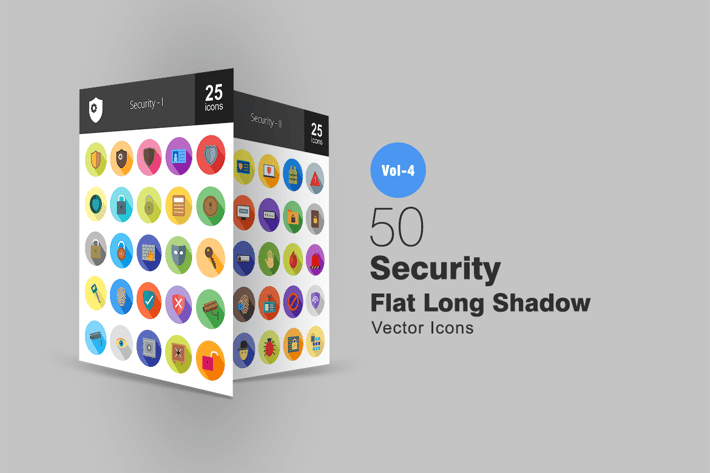 50 Security Flat Shadowed Icons