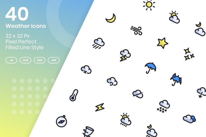 40 Weather Icons Set - Filled Line
