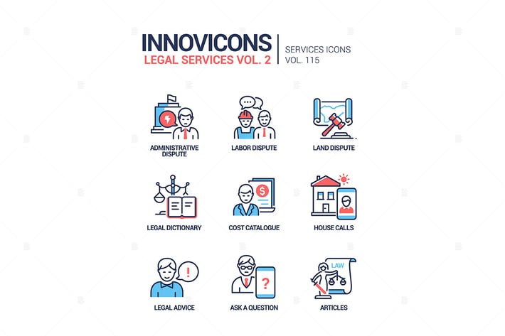 Legal services - line design style icons set
