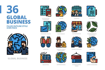 Global Business Filled Outline Style Icon Set