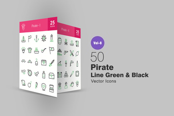 50 Pirate Green & Black Line Icons