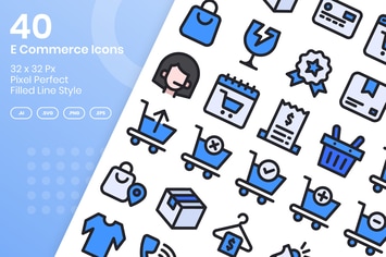 40 E-Commerce Icons Set - Filled Line
