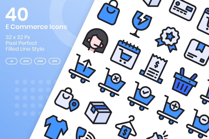 40 E-Commerce Icons Set - Filled Line