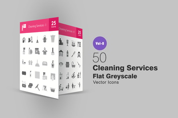 50 Cleaning Services Flat Greyscale Icons