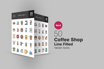 50 Coffee Shop Filled Line Icons